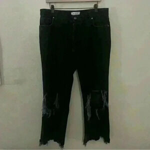 We The Free Women's Distressed Cropped Denim Jeans Black Size 31